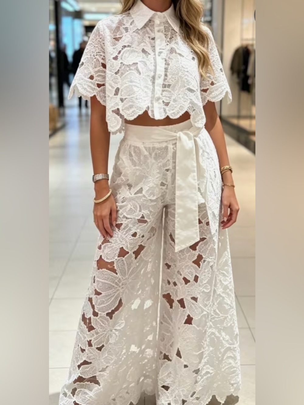 NEW Naples Two Piece Lace Wide-Leg Pants with Set